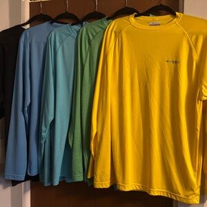 LOT 5 Columbia PFG Terminal Tackle Large Long Sleeved - Black/Blue/Green/Yellow
